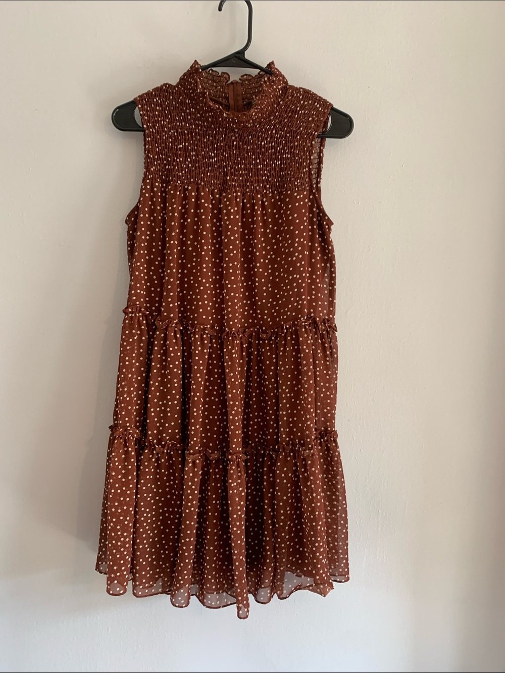 TAYLOR Brown Polka Dot Tiered Sleeveless Dress